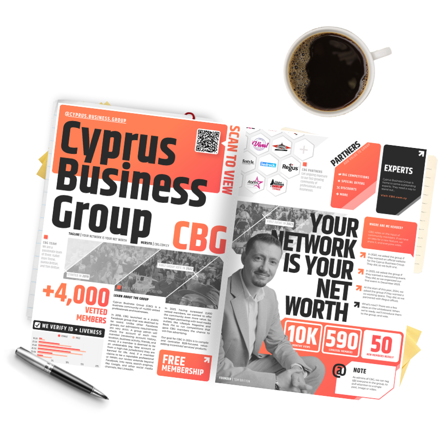 CBG at TEDx with Magazine Annual Printed Cyprus Business Group Concept 2025